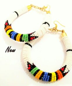 African Jewelry-African Earrings-Beaded Round Zulu Earrings White In Color