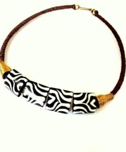 African Jewelry-African Necklace-Bone and Brass Twisted Crew Necklace
