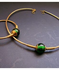 African Jewelry-Crew Necklace-African Brass and Recycled Glass Bead-(Necklace+Bracelet Set)