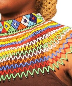 African Jewelry-Handmade-Beaded Jewelry-Ethnic Jewelry-Multi-Color Bib Beaded Necklace with Collar