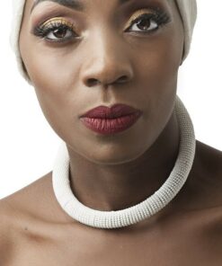 African Jewelry All White Thick Beaded Tube Necklace