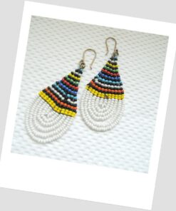 Dangling Tear Drop White Beaded Earrings