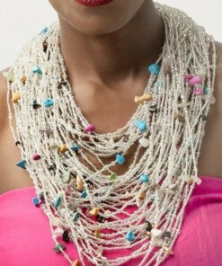 Collier perlé avec collier déclaration de pierres précieuses (couleur principale blanc)