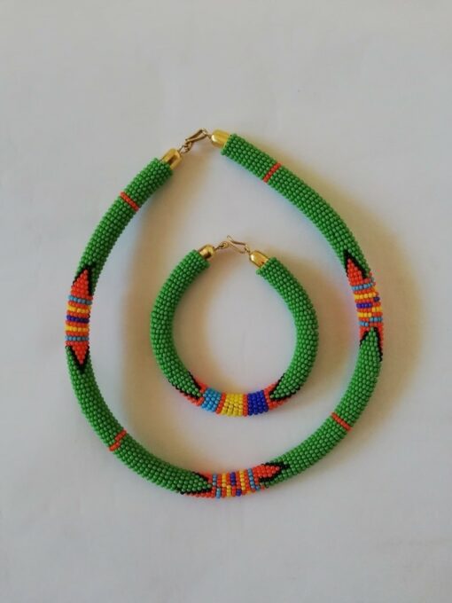 African Zulu beaded necklace wax fabric