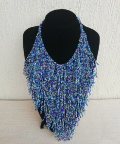 African Beaded fringe necklace handmade fabric