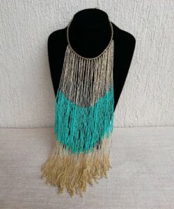 African wax Beaded Fringe Necklace