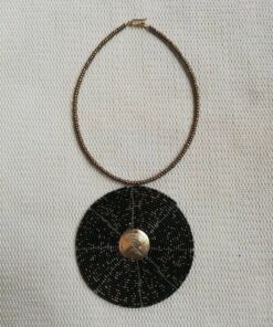 Black Beaded necklace handmade fabric