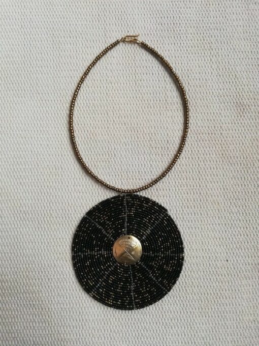Black Beaded necklace handmade fabric