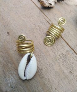 Bonobo set-Dreadlock hair rings set, brass and cowrieshell spiral