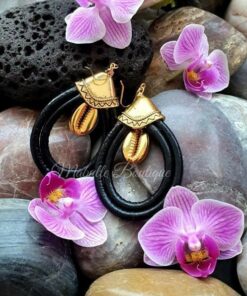 Boucles d'oreilles cuir cauri doré