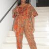 Ankara print camouflage off shoulder jumpsuit.