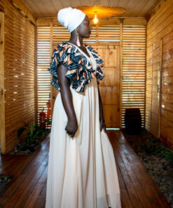 Linguère - Robe Longue en chiffon et soie wax plissée
