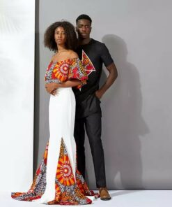 Robe nuella  composée de tissu pagne africain