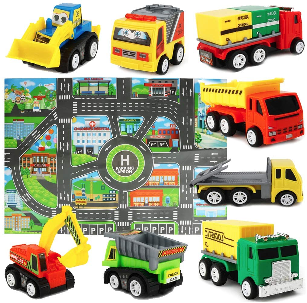 Sanlebi Mini Modèle de Voiture Ensemble de Jouets de camions avec Tapis de  Jeu pour Les Enfants Garcon 3 Ans
