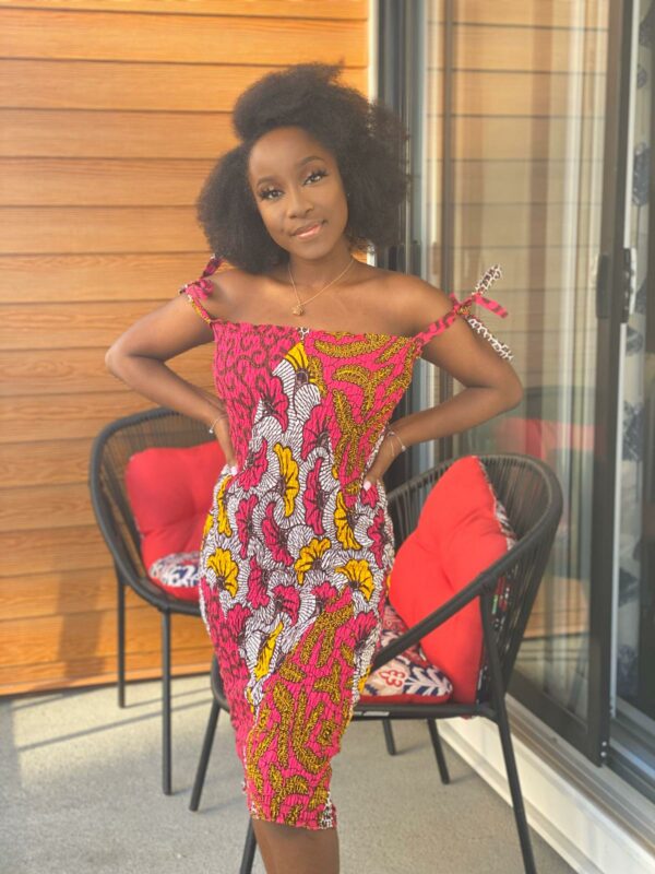 Robe elastique fleur de mariage en wax Africabaie