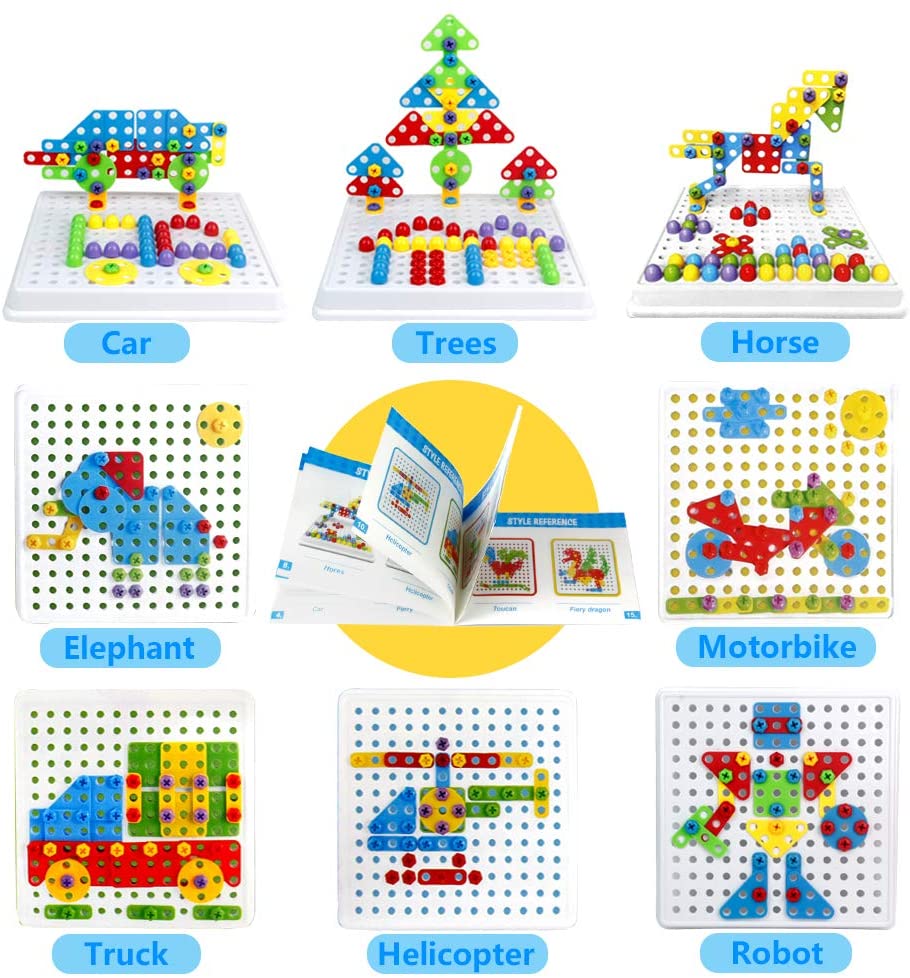 Puzzle Enfant 3D Mosaique avec Perceuse Tournevis Jouet Enfant 3 Ans Garcon  Fille,Jeu de Construction Montessori Loisirs Creatifs Bloc Construction  Motricite Fine Cadeau Enfant 3 4 5 6 Ans