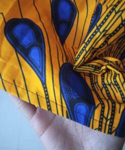 jupe wax courte jaune tissu wax africain plume de paon_1