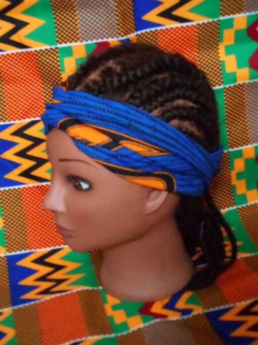 Bandeau wax cheveux Bleu Tissu wax "Plume de paon" boucl'ebene by aime ti_profil