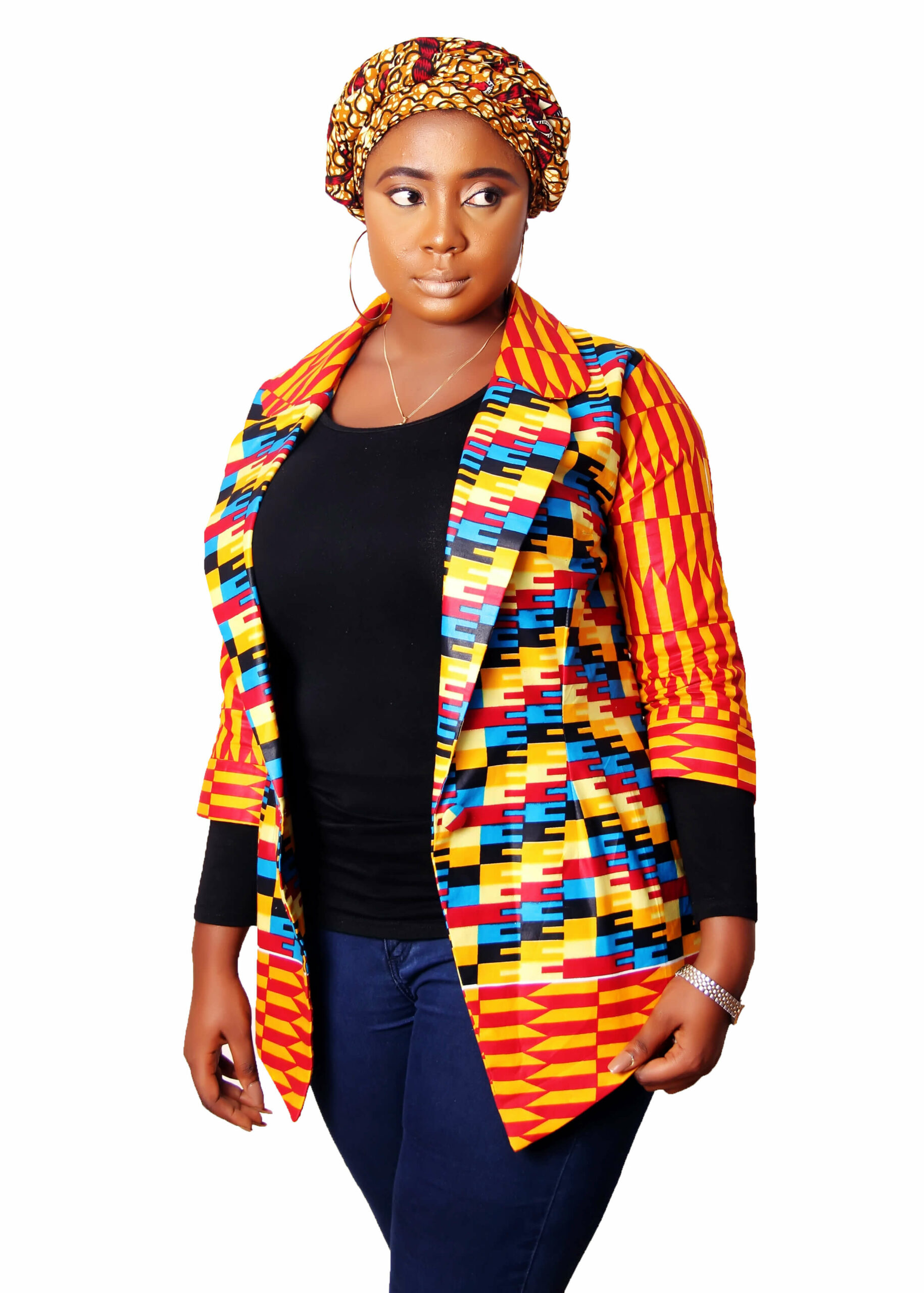 African Two Piece African Print Jacket and Head Wrap