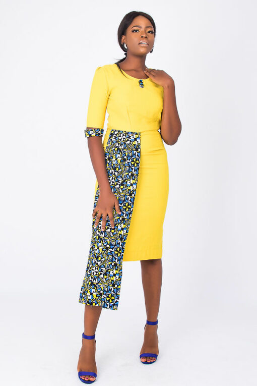 Yellow Modest Formal African Dress - Front View