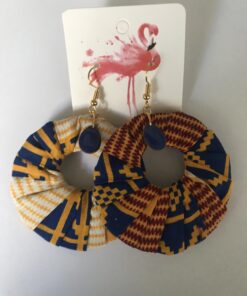 créoles wax bleu, jaune et rouge style kente