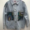 Veste en jean avec Wax turquoise et violet niyya paris